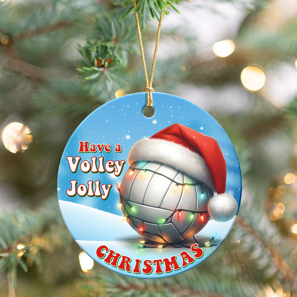 Volleyball Christmas Ornament, Have A Volley Jolly Christmas Gift, Ceramic Tree Decoration