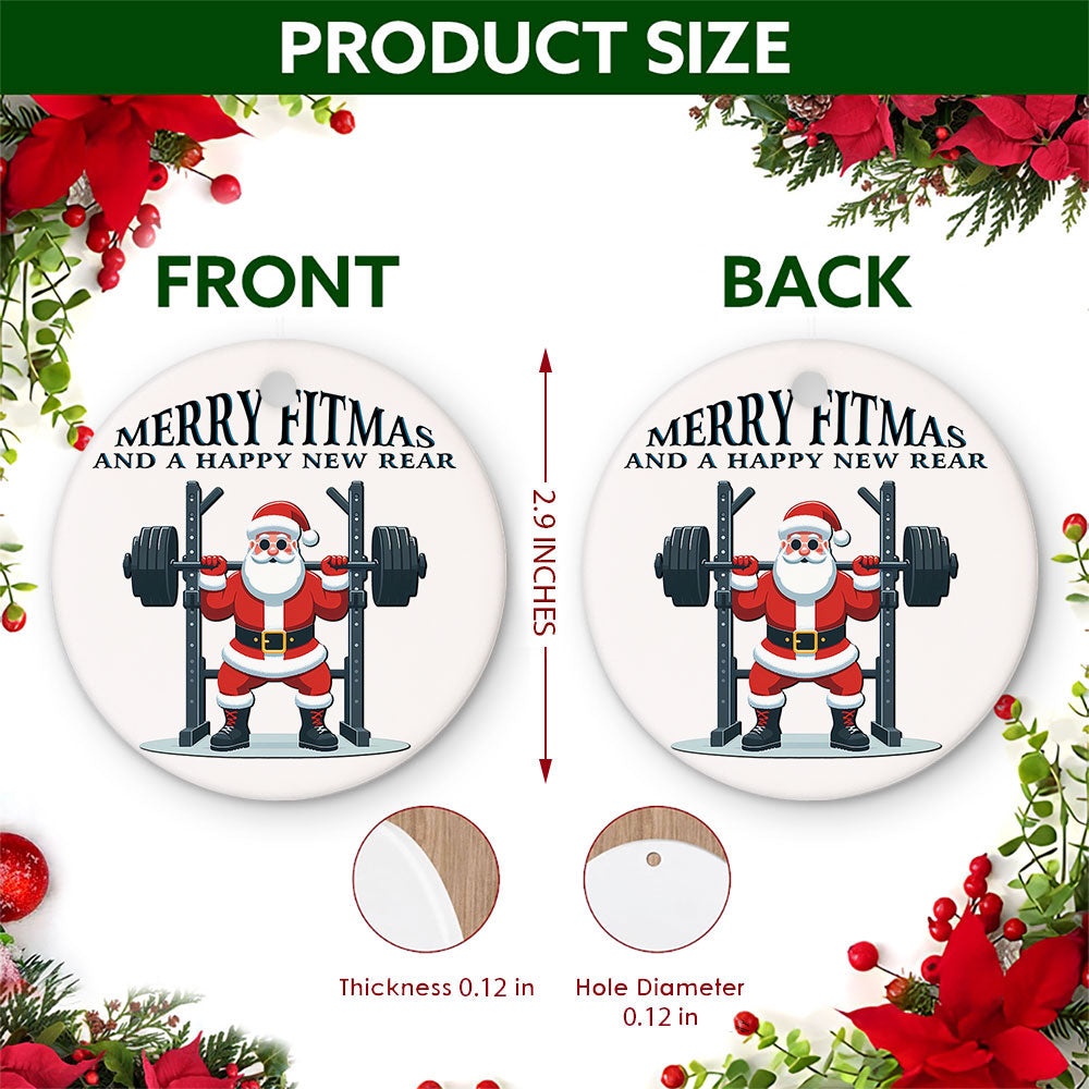 Gym Christmas Ornament, Merry Fitmas Squat Rack Gift, Ceramic Hanging Tree Decoration