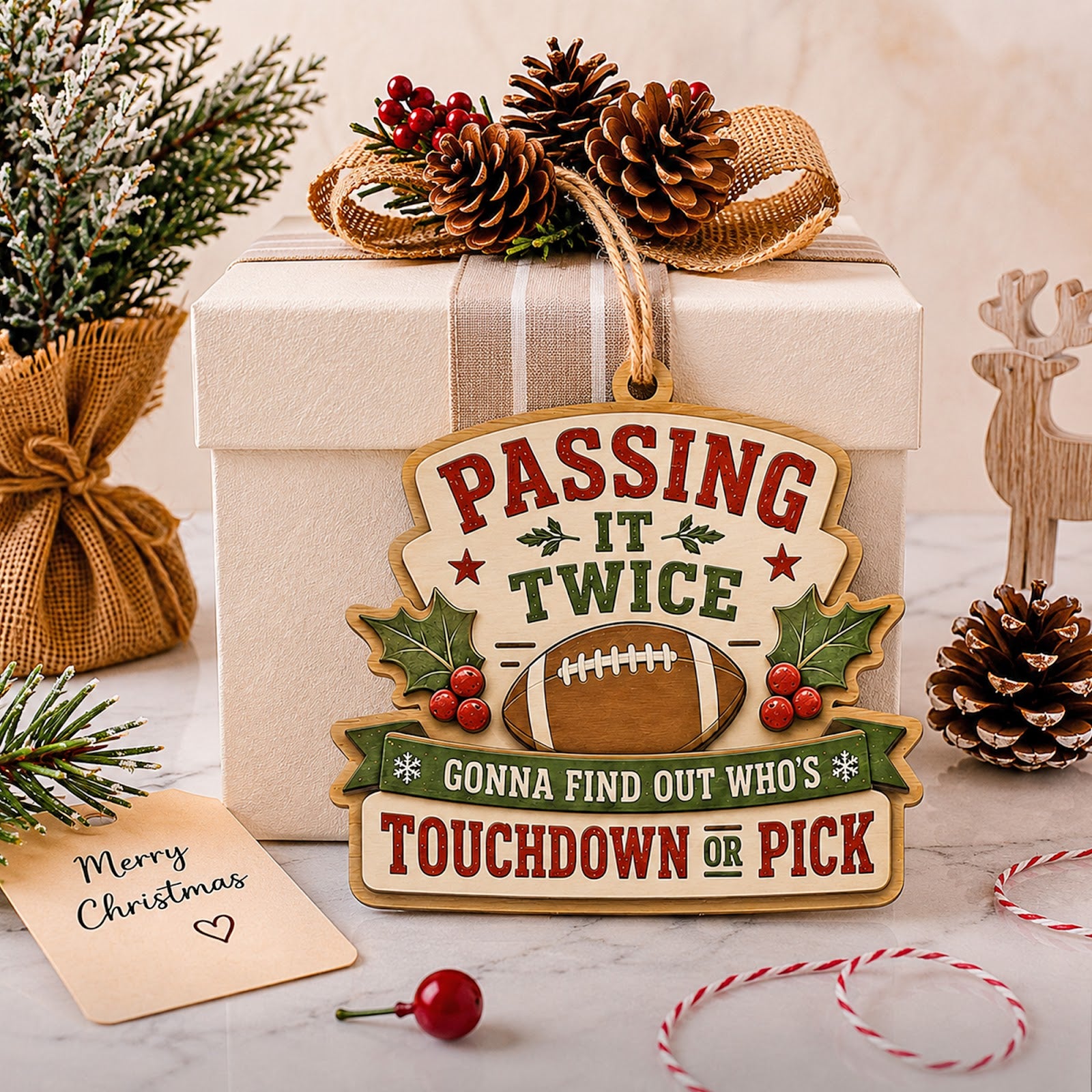 Football Wood Christmas Ornament