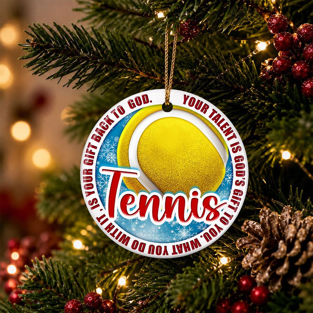 Tennis Christmas Ornament, Faith Talent Is A Gift Idea, Ceramic Hanging Tree Decoration