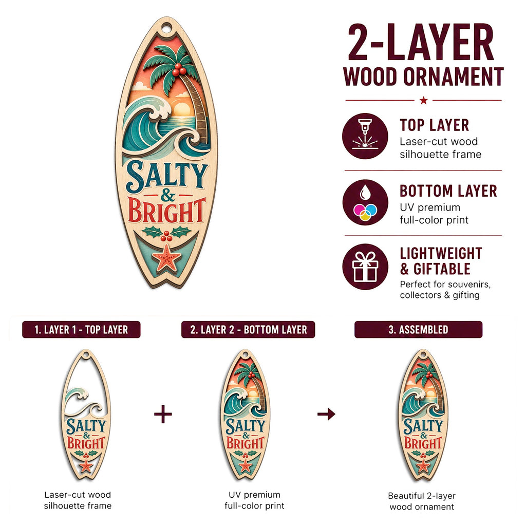 Surfboard Wood Christmas Ornament