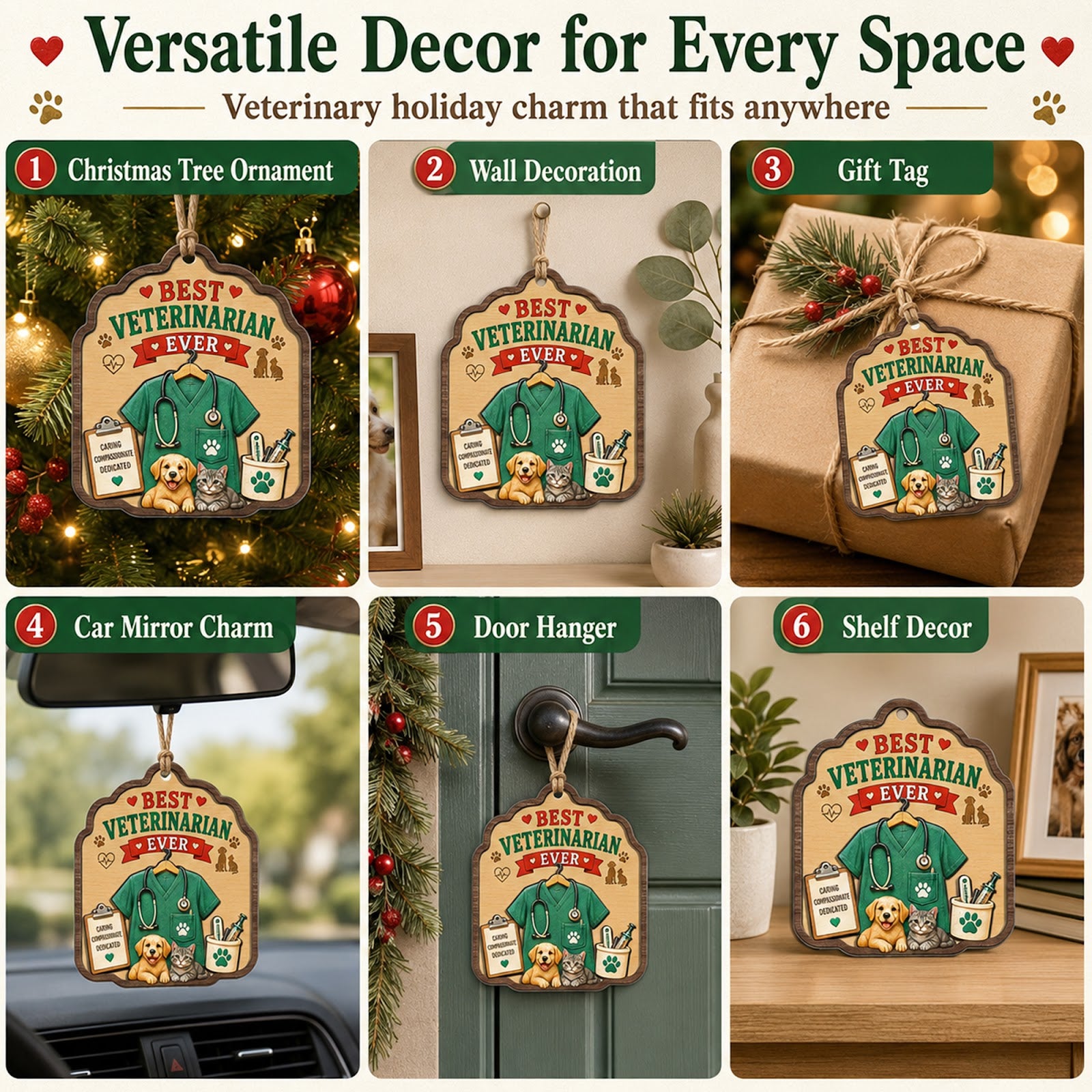 Best Veterinarian Wood Christmas Ornament