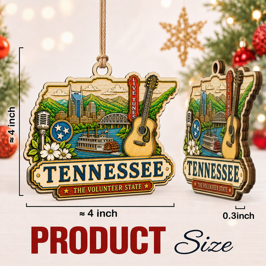 Tennessee Christmas Ornament, Smoky Mountains and Country Music Gift, Wood Tree Decoration
