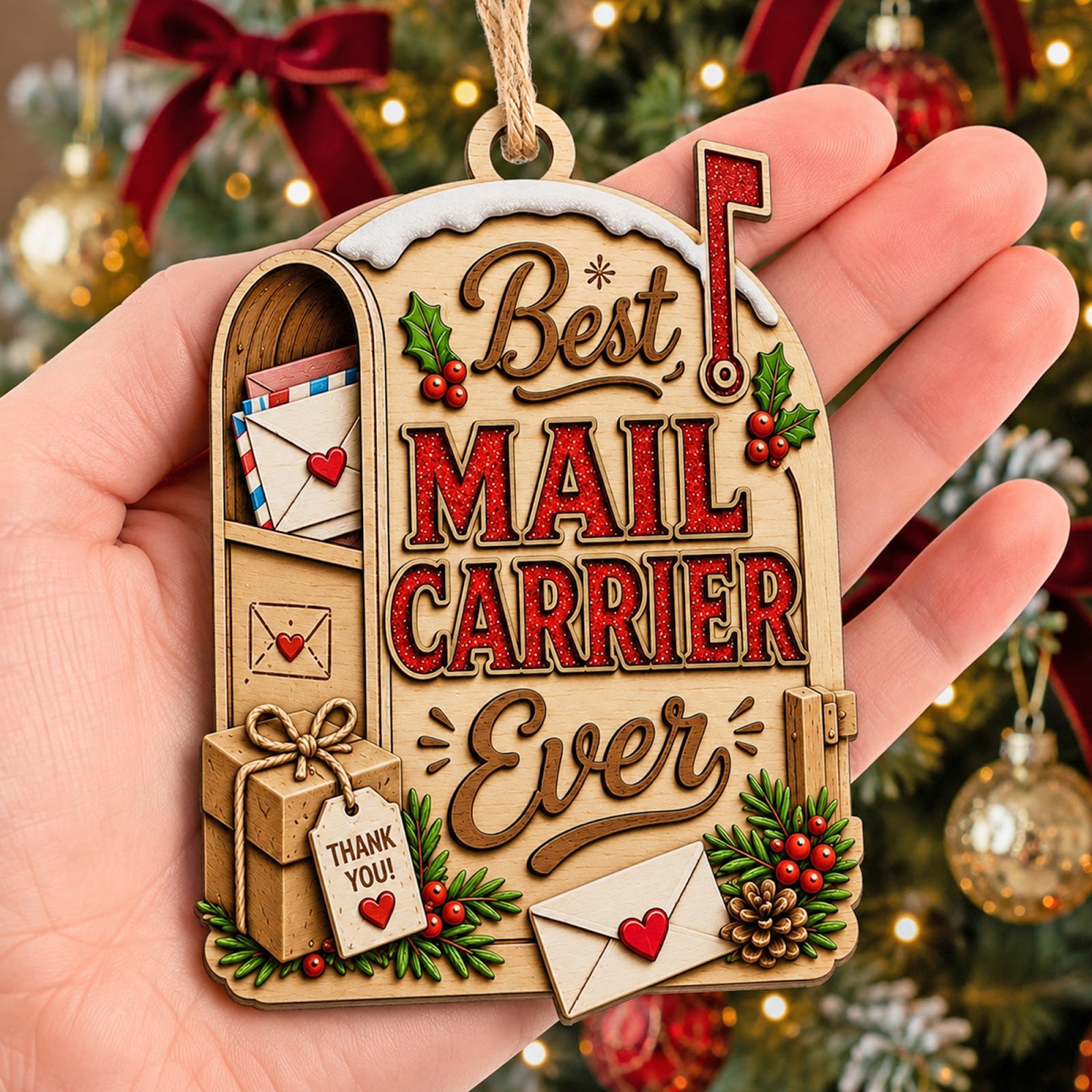 Best Mail Carrier Wood Christmas Ornament