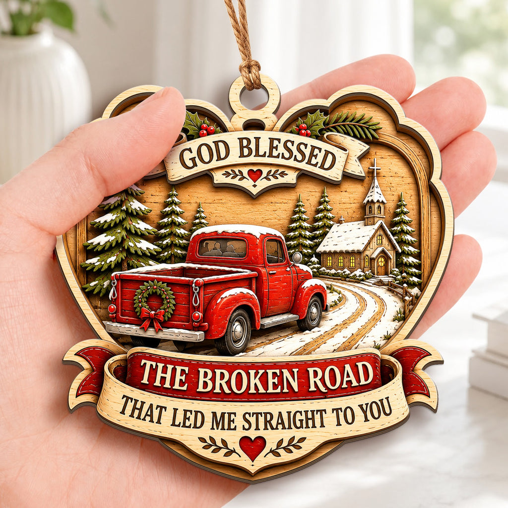 Broken Road Christmas Ornament, Inspirational Christian Gift, Wood Hanging Tree Decoration