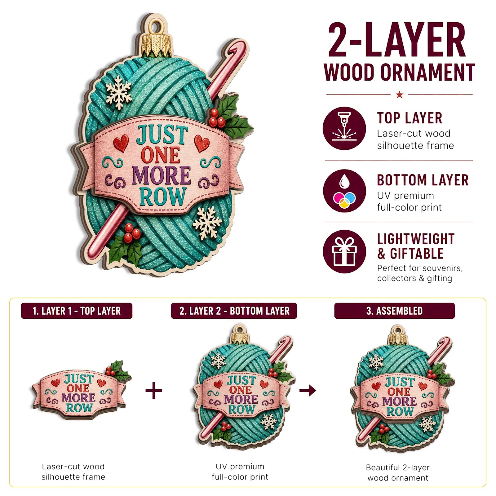 Crochet Wood Christmas Ornament