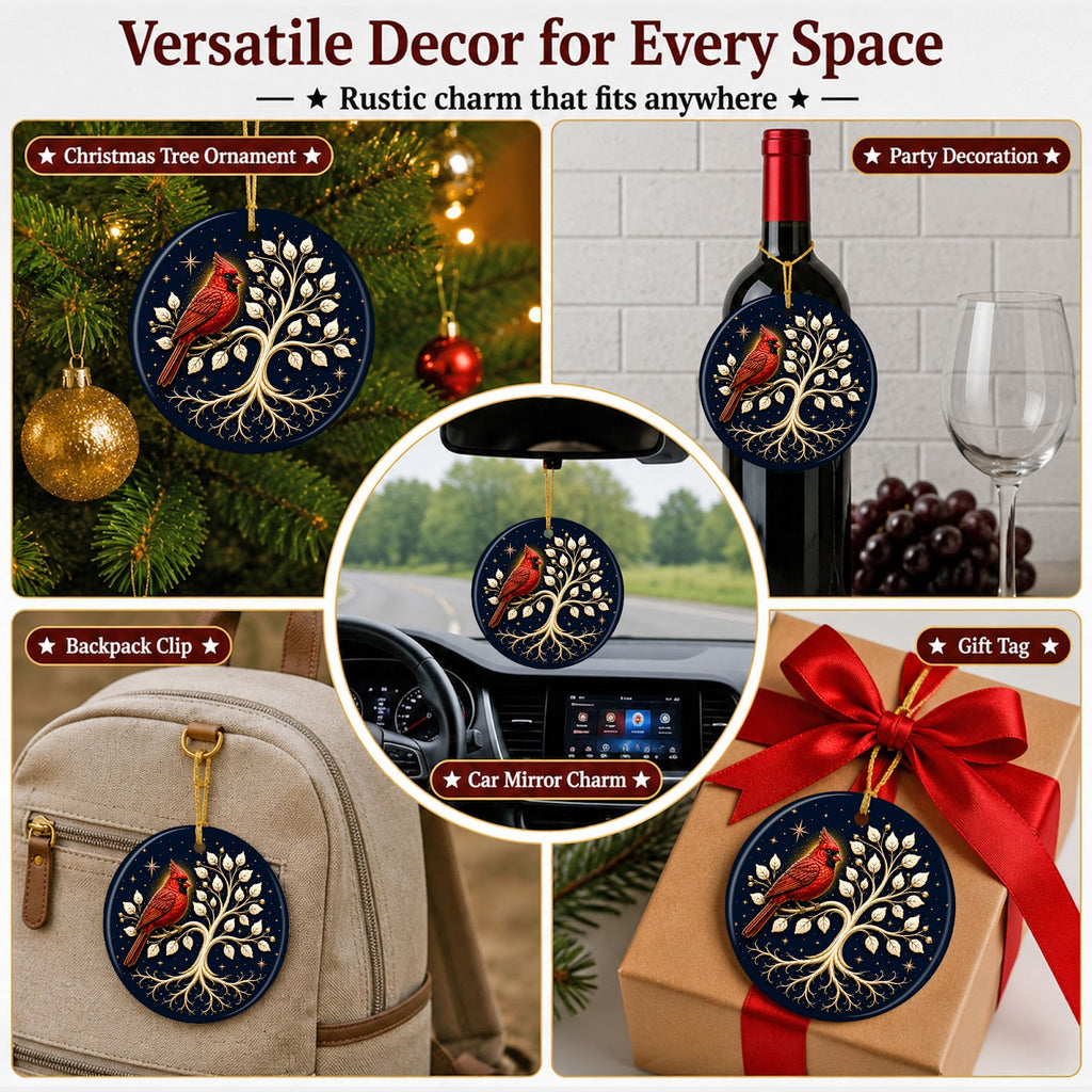 Tree of Life Cardinal Christmas Ornament, Cardinal Memorial Gift, Ceramic Tree Decoration