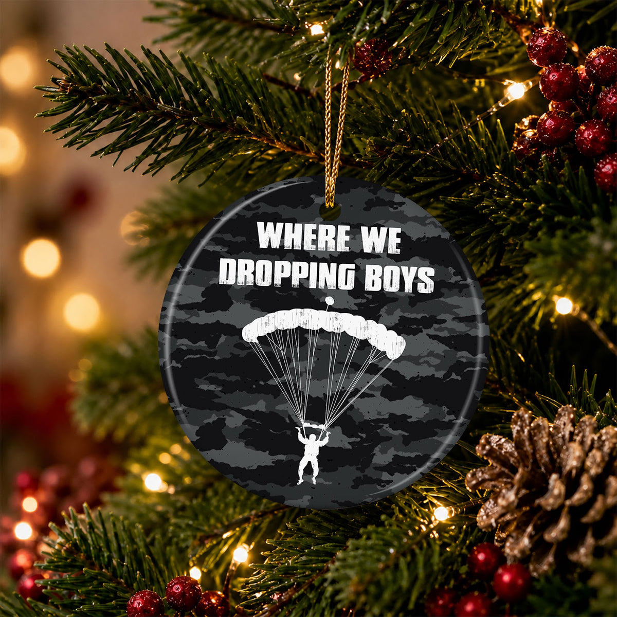 Gamer Christmas Ornament, Skydiver Drop Zone Teen Gift, Ceramic Hanging Tree Decoration