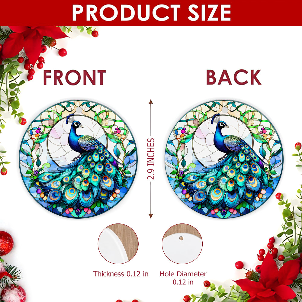 Peacock Christmas Ornament, Stained Glass Bird Lover Gift, Ceramic Hanging Tree Decoration