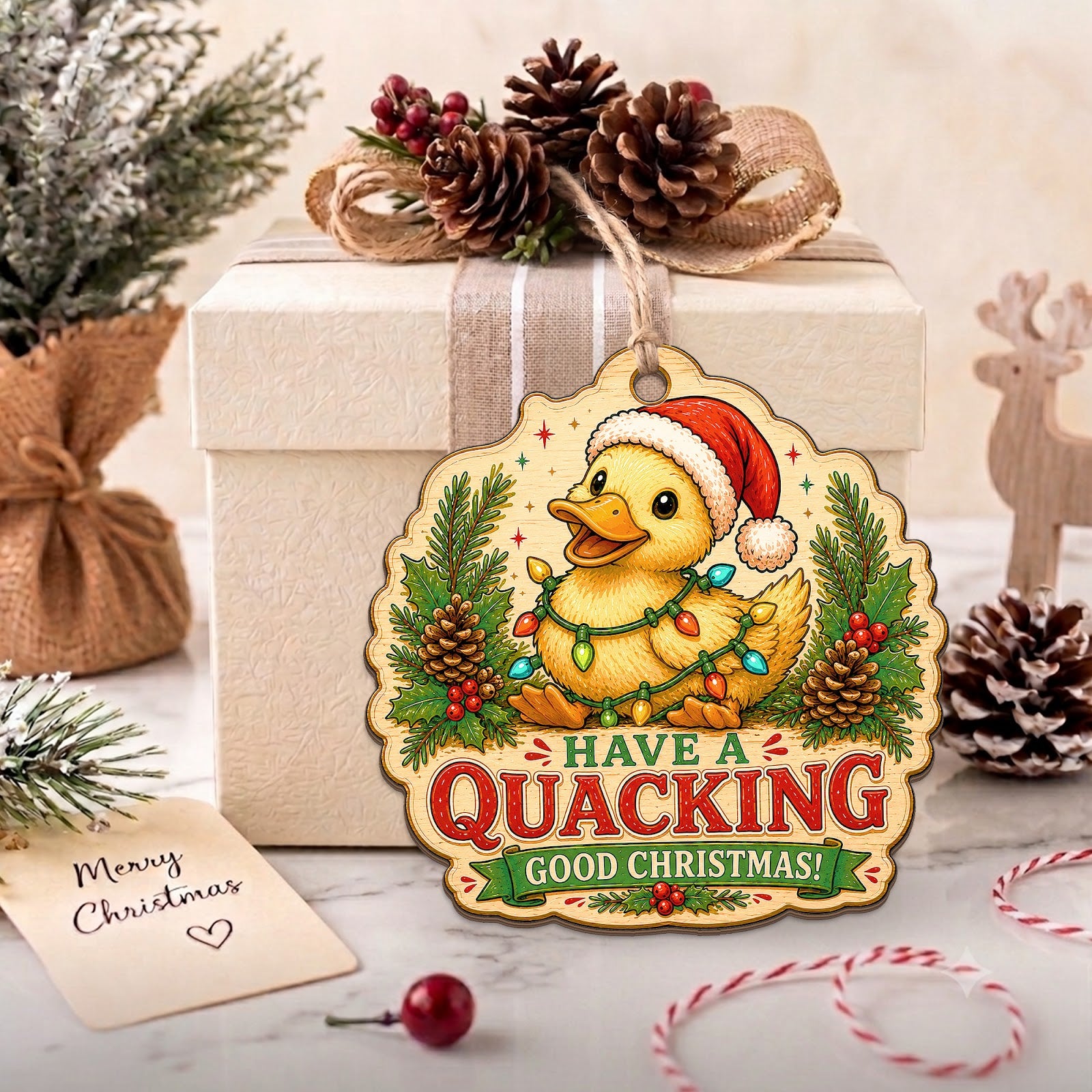 Duck Christmas Ornament, Stocking Stuffer For Duck Lover, Wood Hanging Tree Decoration