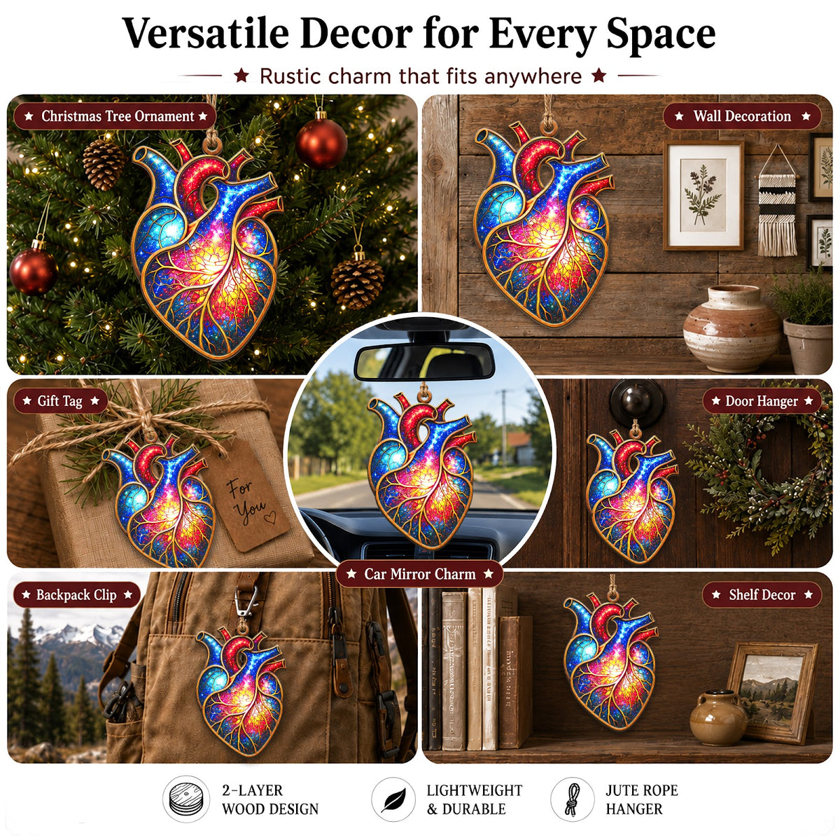 Anatomical Heart Human Biology Christmas Ornament, Stocking Stuffer For Nurse, Wood Ornament
