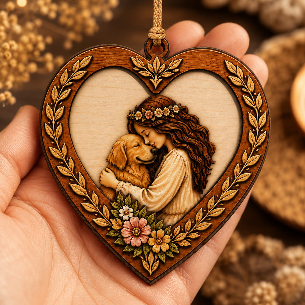 Girl Love Dog Christmas Ornament, Gift For Dog Girl, Wood Hanging Tree Decoration