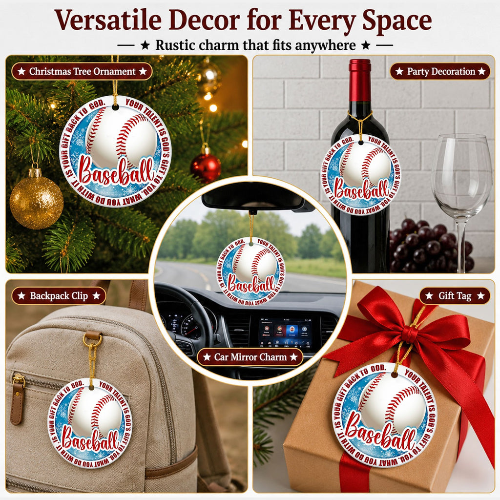 Baseball Christmas Ornament, Faith Your Talent Is A Gift Idea, Ceramic Hanging Tree Decoration