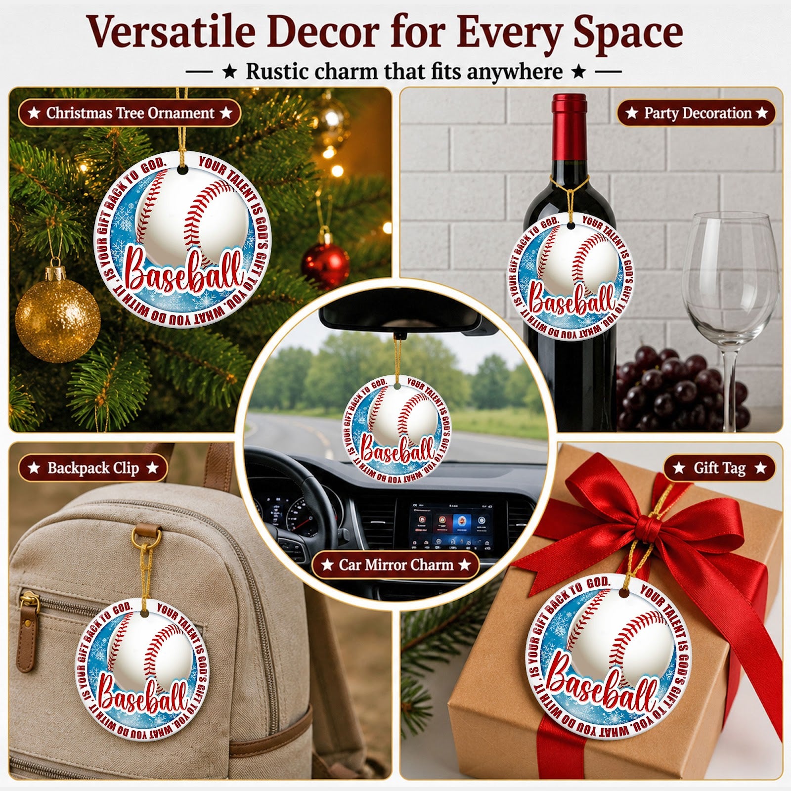 Baseball Christmas Ornament, Faith Your Talent Is A Gift Idea, Ceramic Hanging Tree Decoration