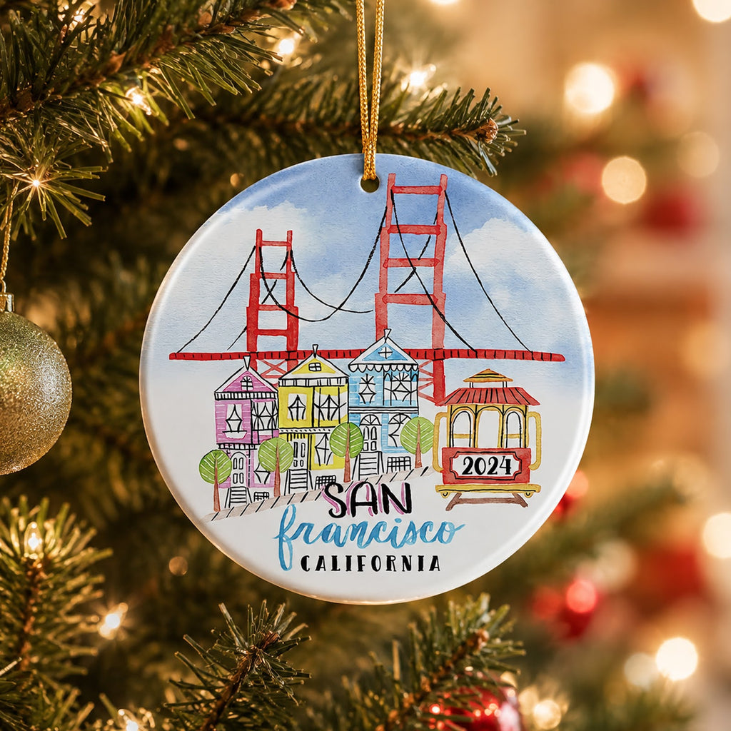 San Francisco Christmas Ornament, California Souvenir, Ceramic Hanging Tree Decoration