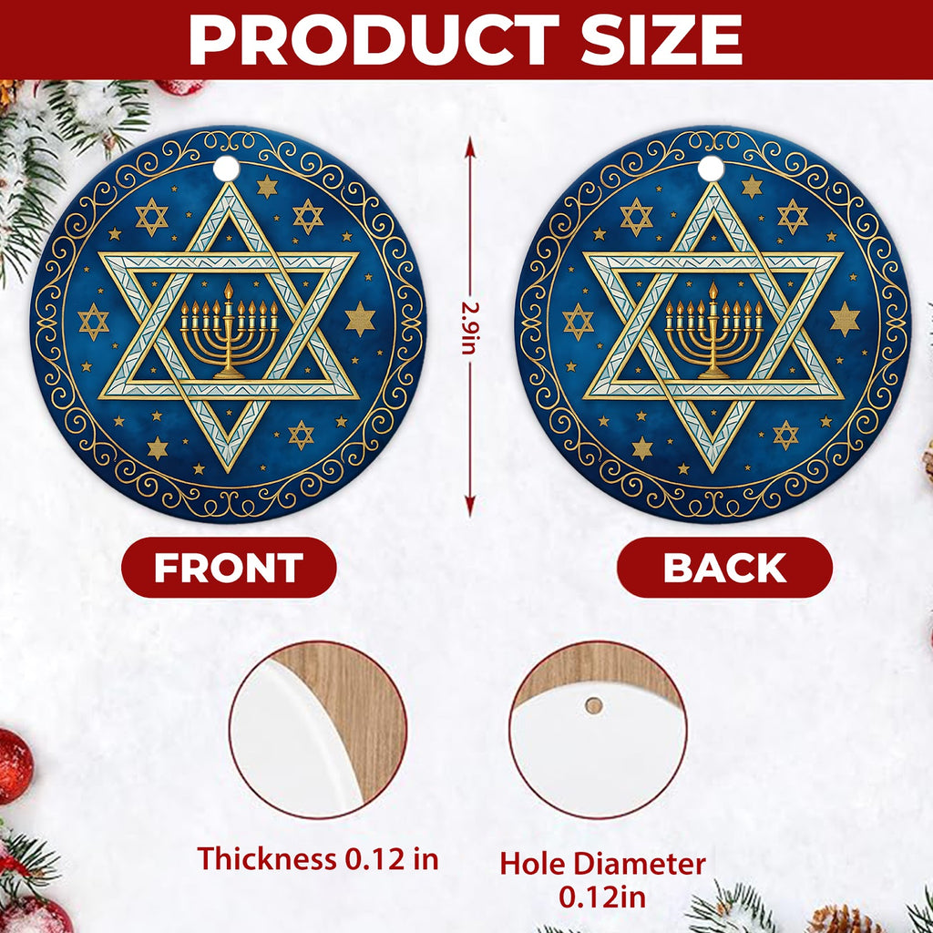 Hanukkah Christmas Ornament, Star Of David Menorah Jewish Gift, Ceramic Hanging Tree Decoration