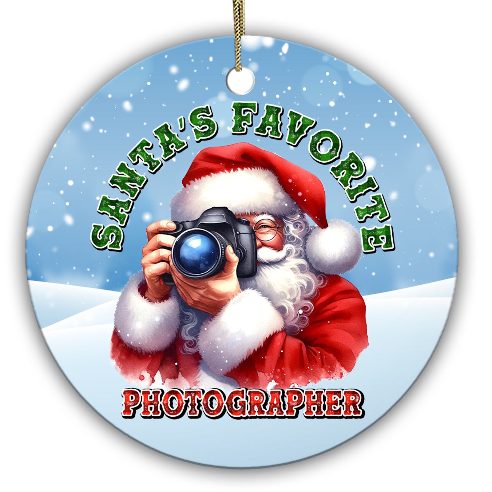Santa Raising a Big Camera to His Eye. Ceramic Keepsake for Wedding, Portrait and Hobby Photographers.
