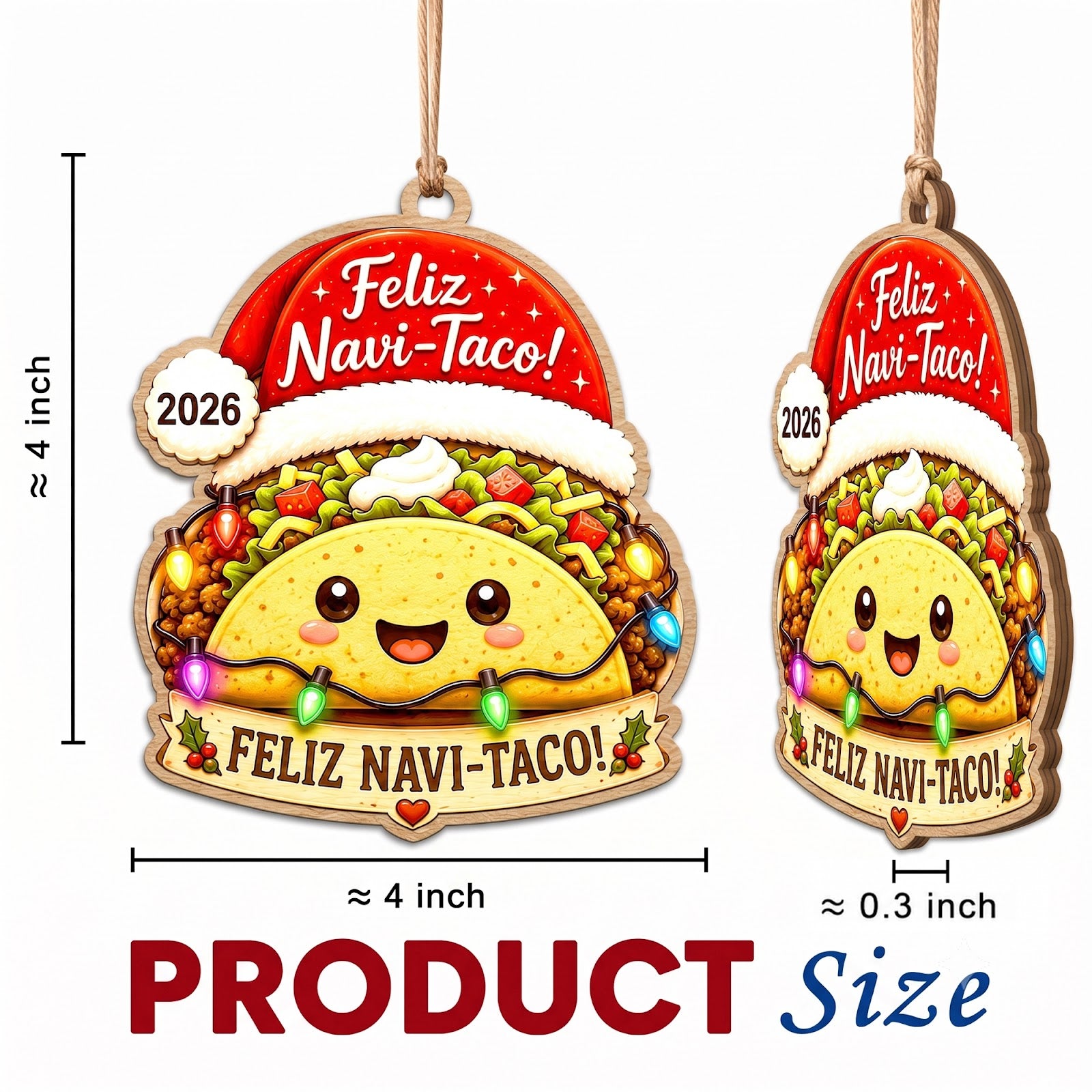Taco Wood Christmas Ornament