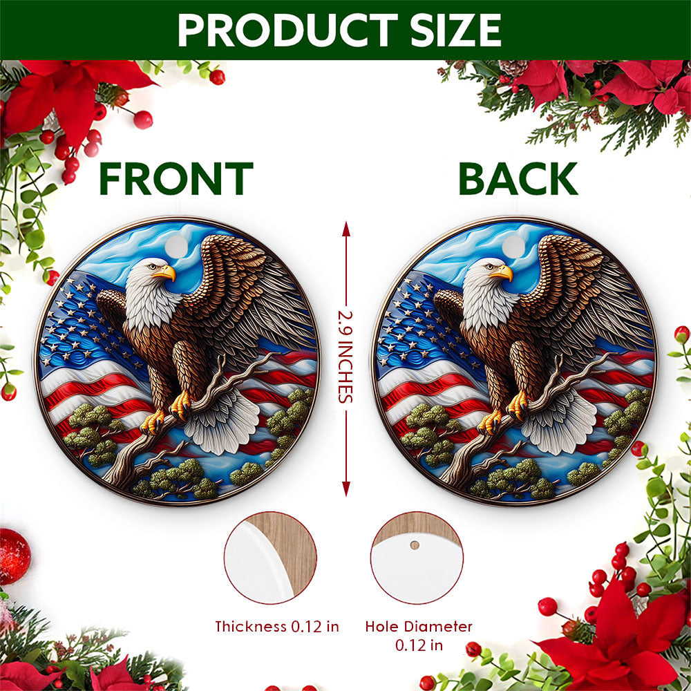 Eagle Christmas Ornament, American Flag Patriotic Gift, Ceramic Hanging Tree Decoration