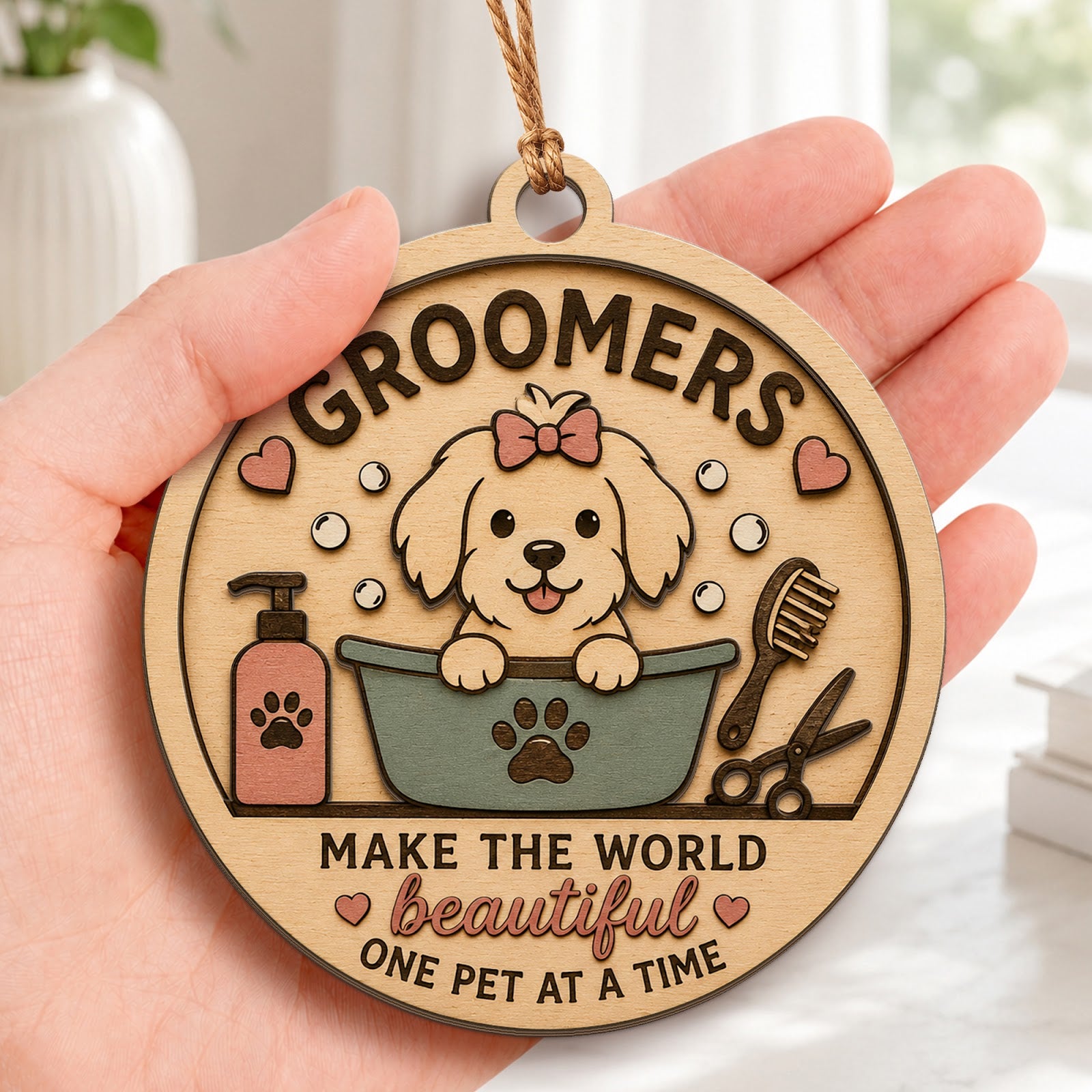 Pet Groomer Wood Christmas Ornament