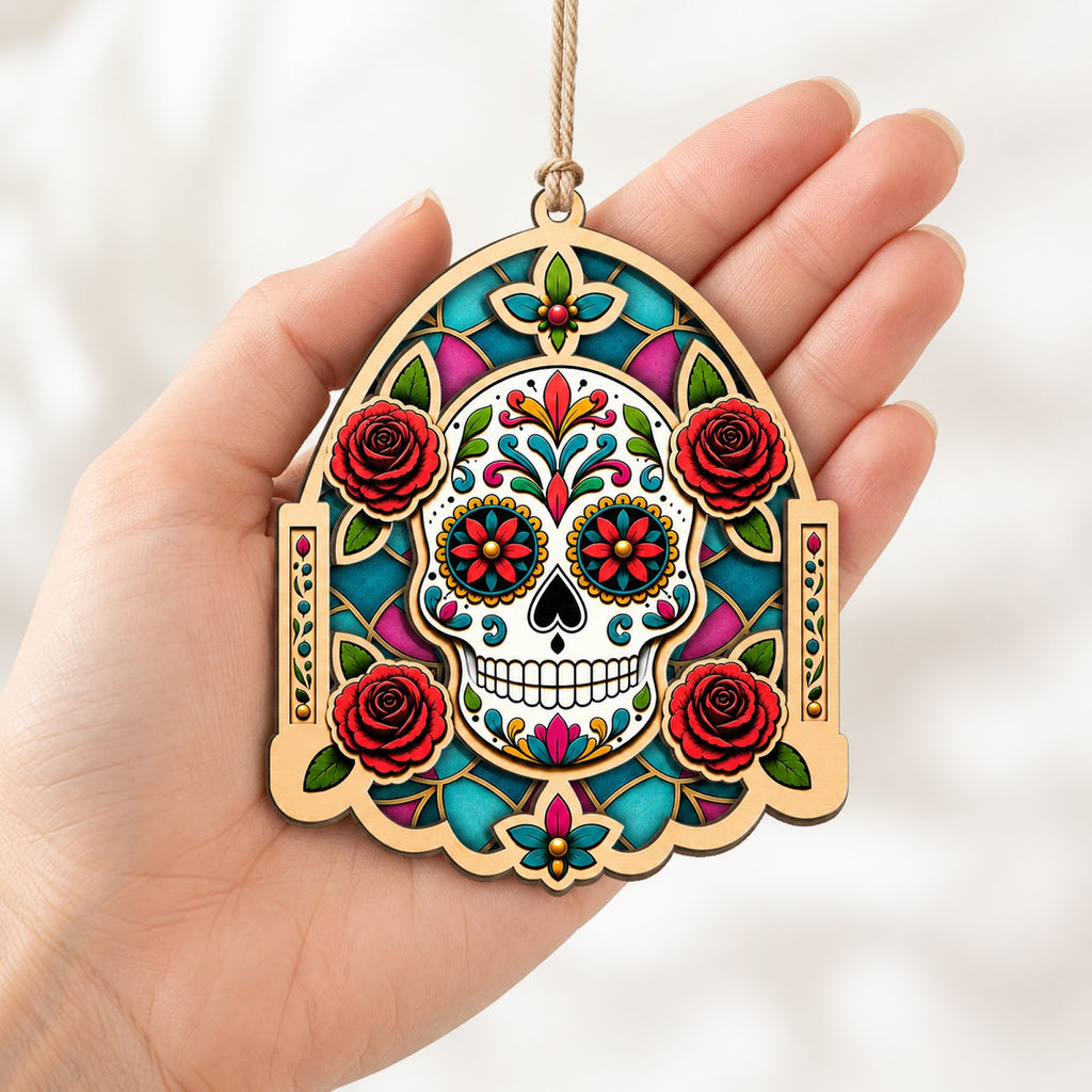 Sugar Skull Dia De Muertos Art Christmas Ornament, Day Of Dead Stocking Stuffer, Wood Ornament