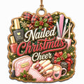 Shows Nail Polish, Manicure Tools, and Snowflake Nail Art with Nailed Christmas Cheer Text. Gift for Nail Technicians.