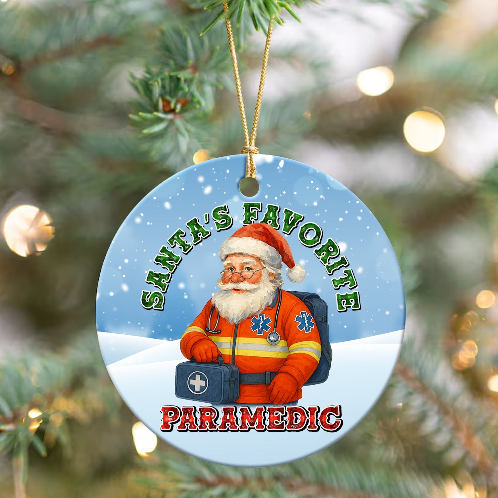 Paramedic Christmas Ornament, Santas Favorite EMT Gift, Ceramic Hanging Tree Decoration