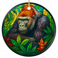 Gorilla With a Rust Crown of Fur Framed by Green Jungle Leaves. Ceramic Keepsake for Primate Lovers.