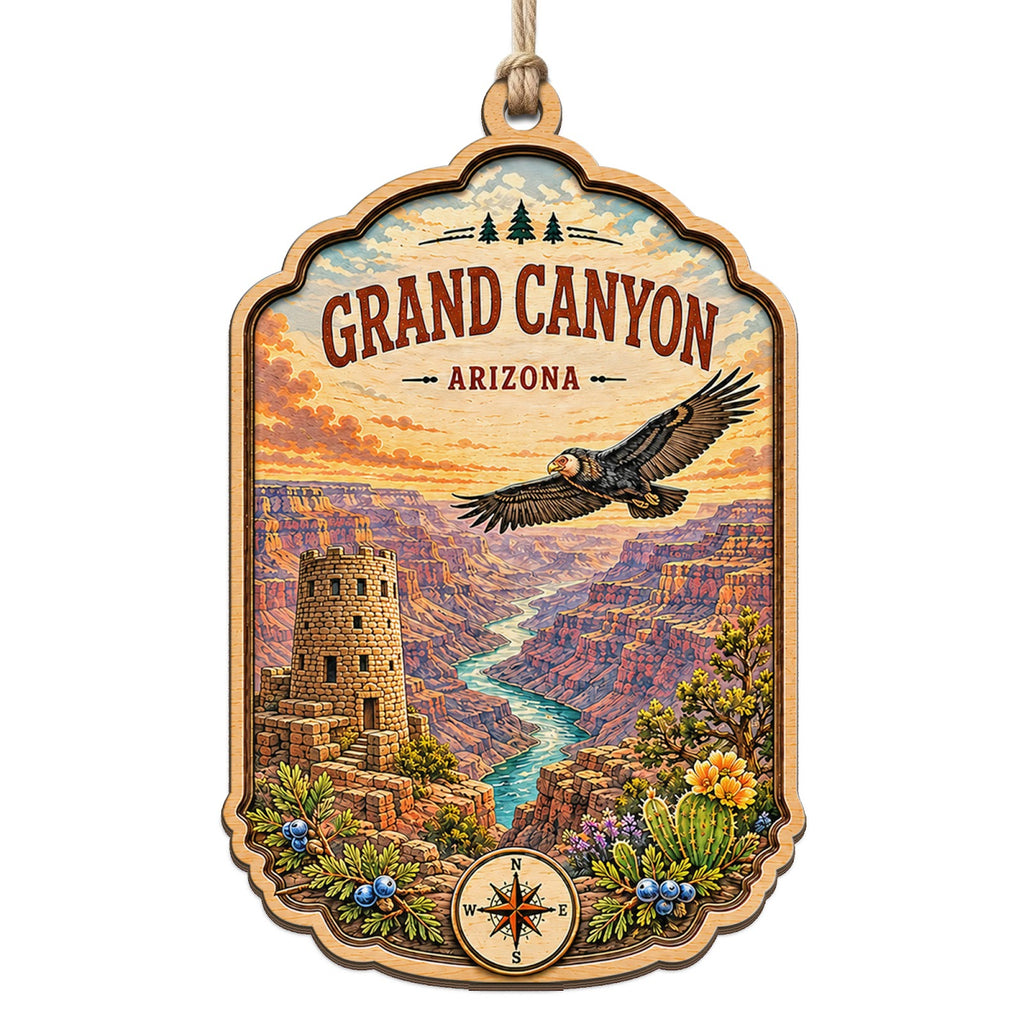 Layered Canyon Walls, the River Below and a Sweeping Desert Sky. Wood Keepsake for Arizona Travelers.