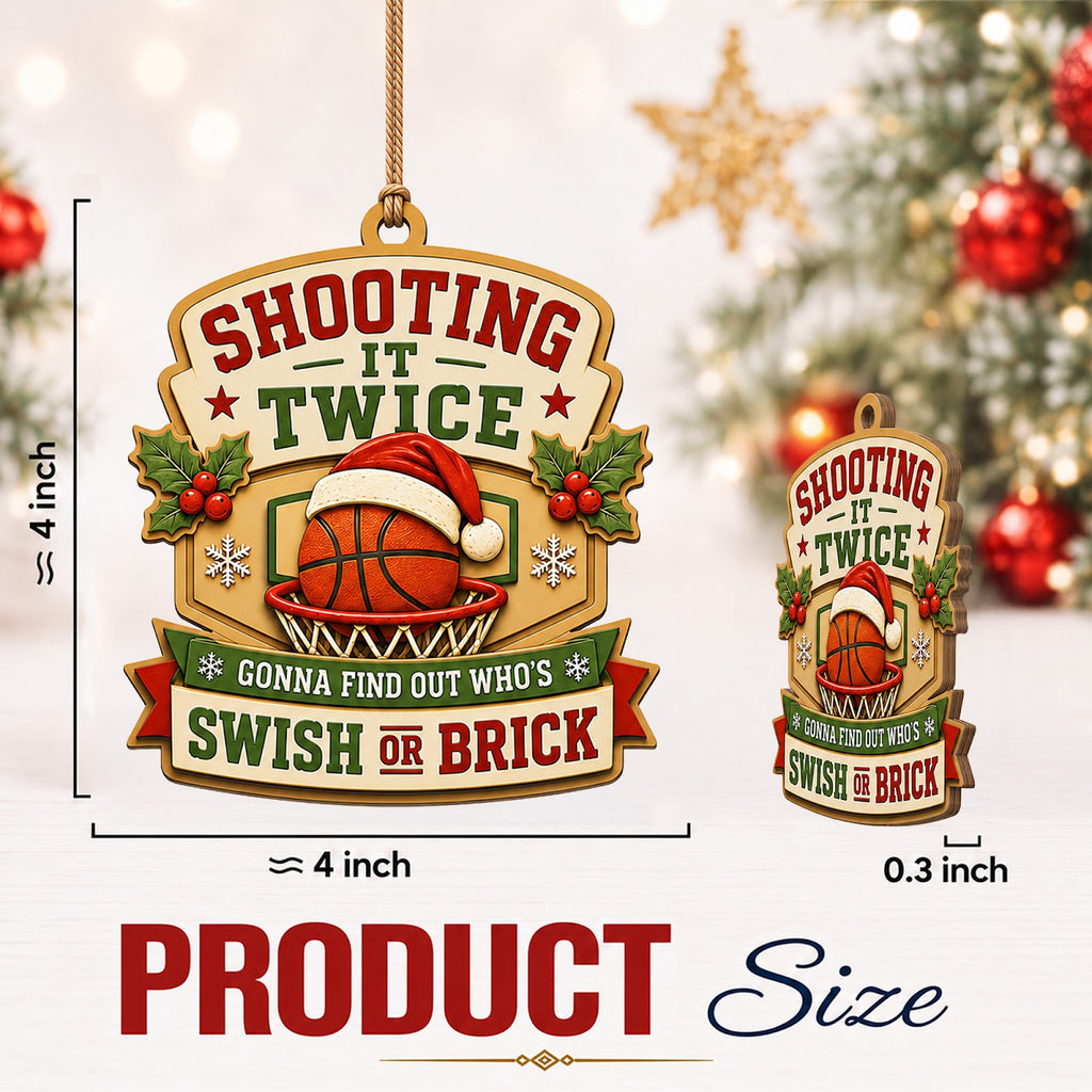 Basketball Santa Hat Wood Christmas Ornament