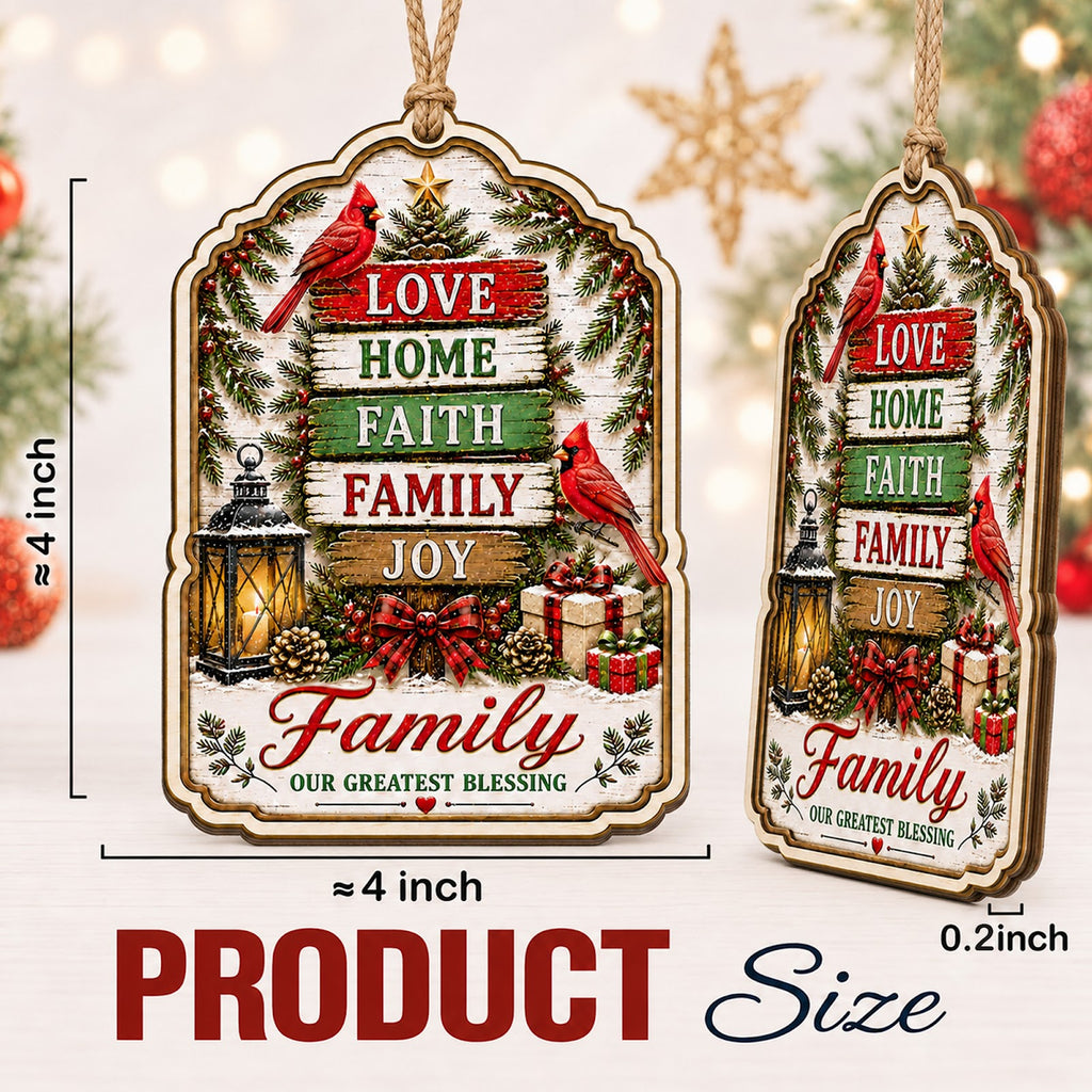 Family Faith Christmas Ornament, Religious Gift For Christian Family, Wood Tree Decoration