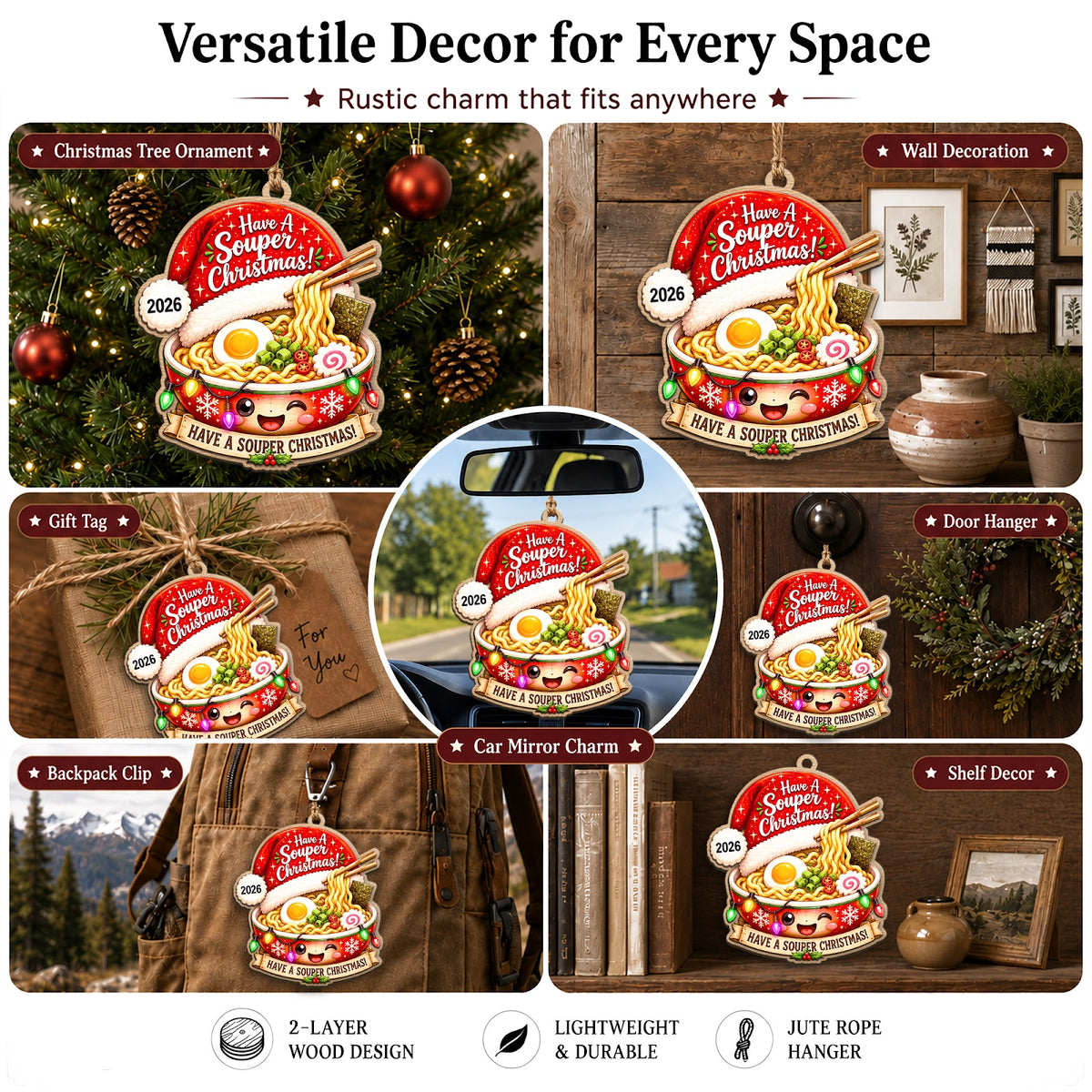 Ramen Wood Christmas Ornament