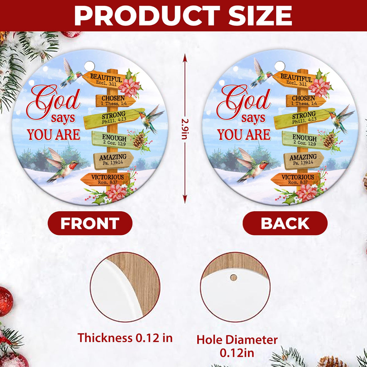 Christian Christmas Ornament, God Says You Are Bible Verse Gift, Ceramic Tree Decoration