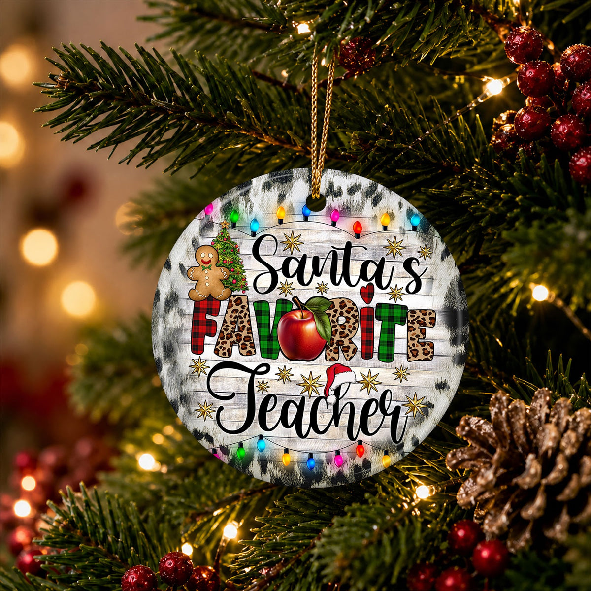 Teacher Christmas Ornament, Santas Favorite Apple Gift, Ceramic Hanging Tree Decoration