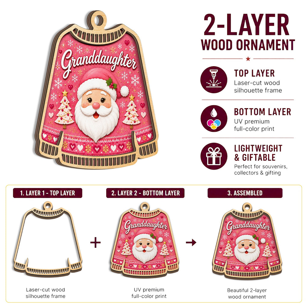 Granddaughter Christmas Ornament, Grandparent Gift For Girl, Wood Hanging Tree Decoration
