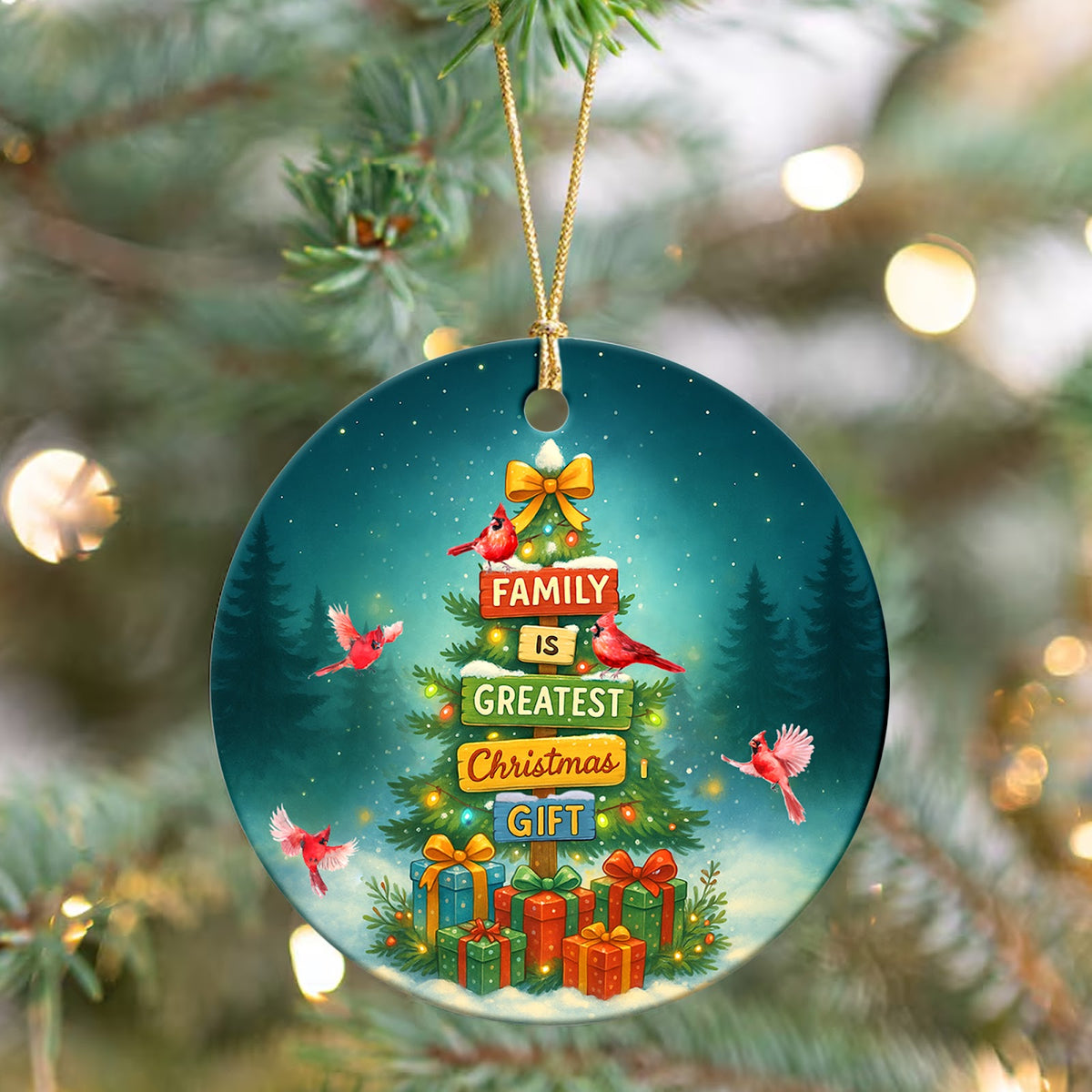 Family Christmas Ornament, Cardinal Sign Tree Keepsake, Ceramic Hanging Tree Decoration