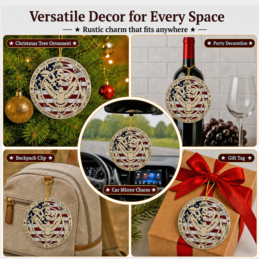 Patriotic Christmas Ornament, Bald Eagle Seal Veteran Gift, Ceramic Hanging Tree Decoration