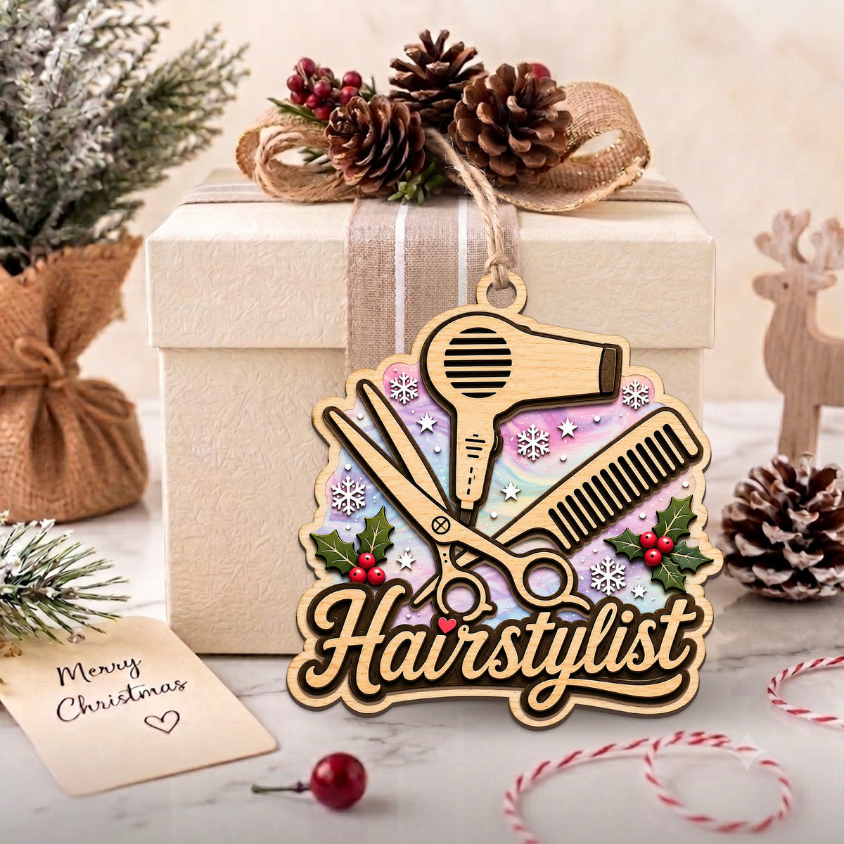 Hairstylist Wood Christmas Ornament