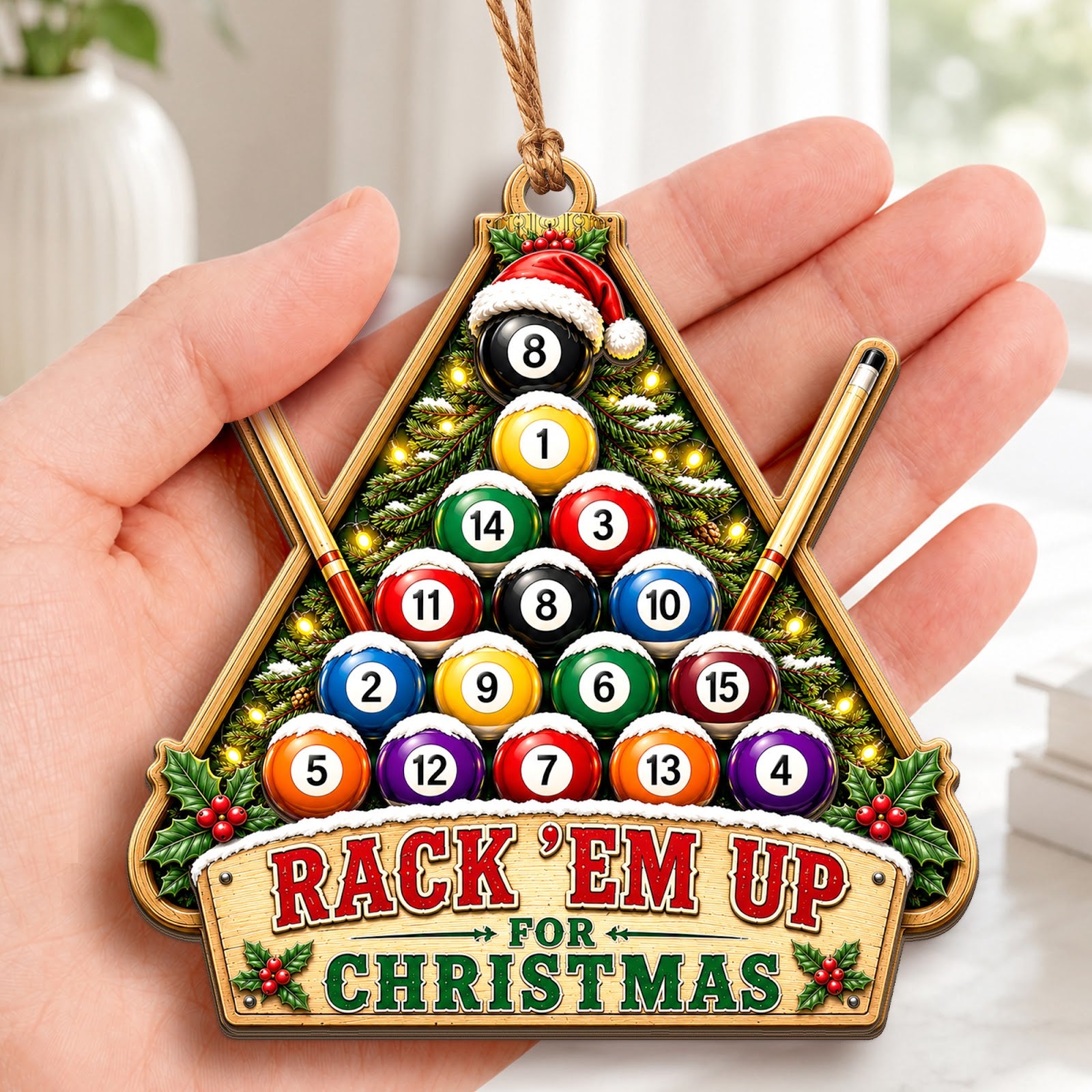 Billiards Rack Wood Christmas Ornament