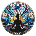 Seated Lotus Silhouette on a Blooming Glass Mandala. Ceramic Keepsake for Yoga Teachers and Meditation Practice.