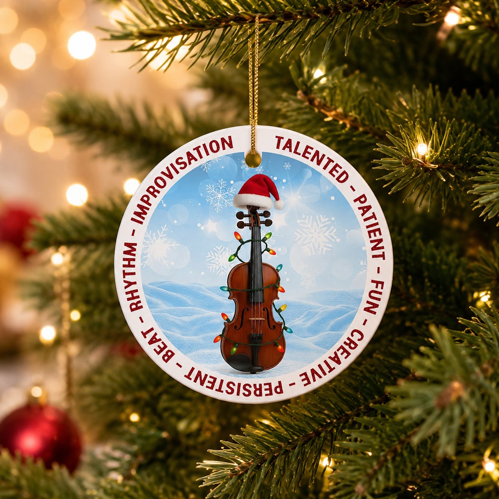 Violin Christmas Ornament, Musician Orchestra Player Gift, Ceramic Hanging Tree Decoration