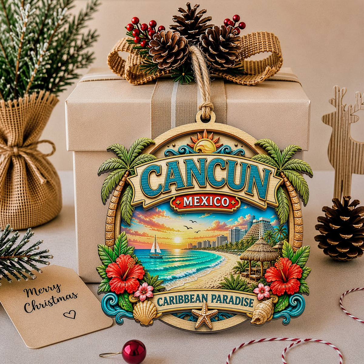 Austin Christmas Ornament, Texas Live Music Travel Souvenir Gift, Wood Hanging Tree Decoration