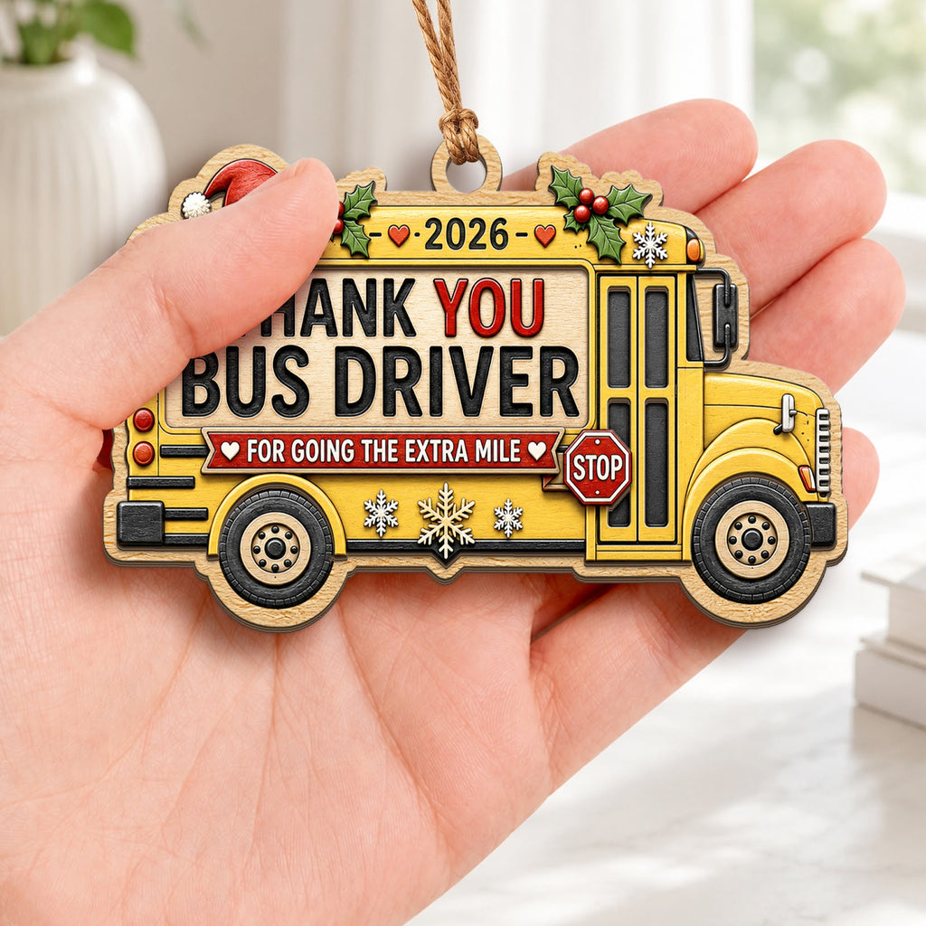 Bus Driver Wood Christmas Ornament