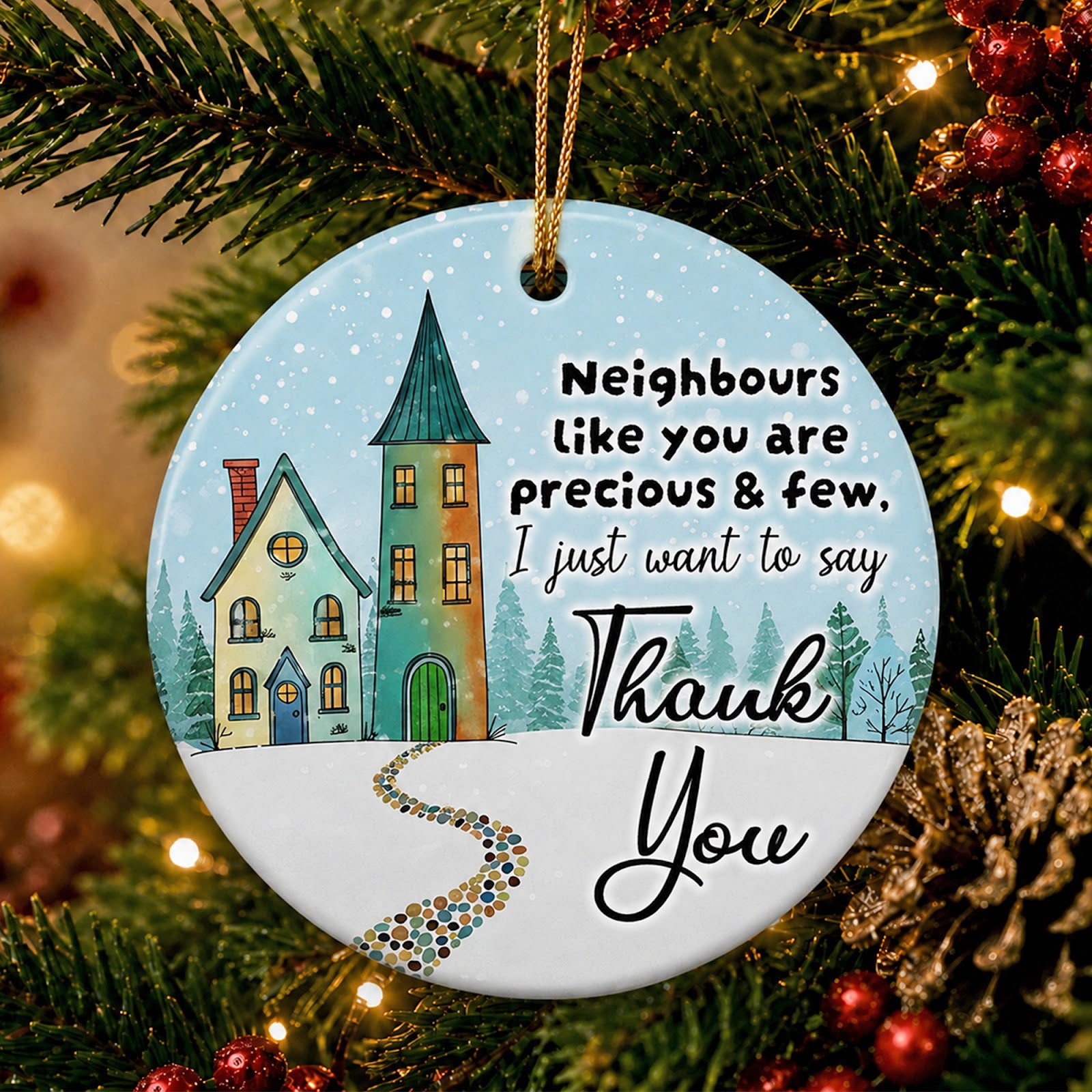 Neighbor Christmas Ornament, Thank You Neighbour Gift Idea, Ceramic Hanging Tree Decoration