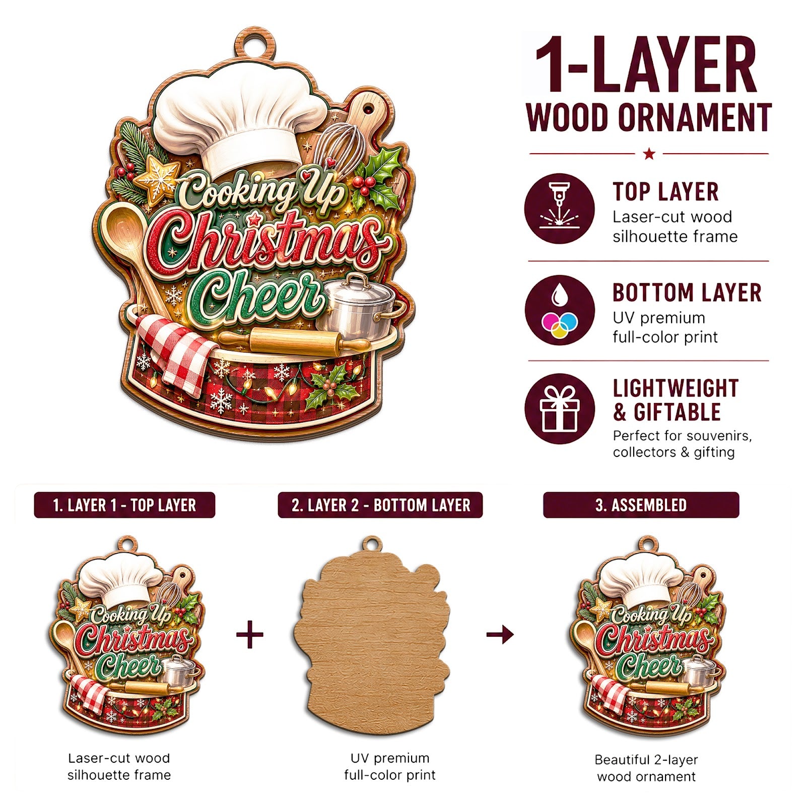 Chef Wood Christmas Ornament