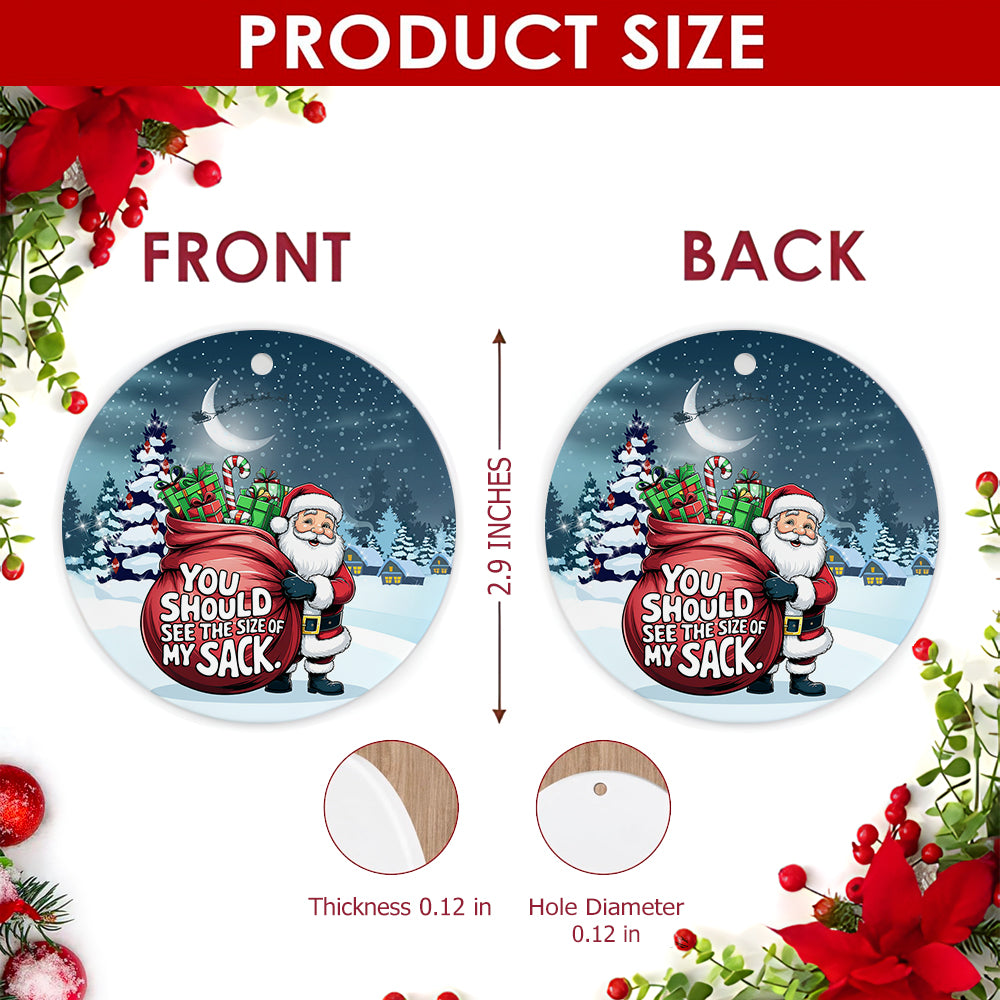 Funny Santa Christmas Ornament, Cheeky Gift Sack Novelty, Ceramic Hanging Tree Decoration