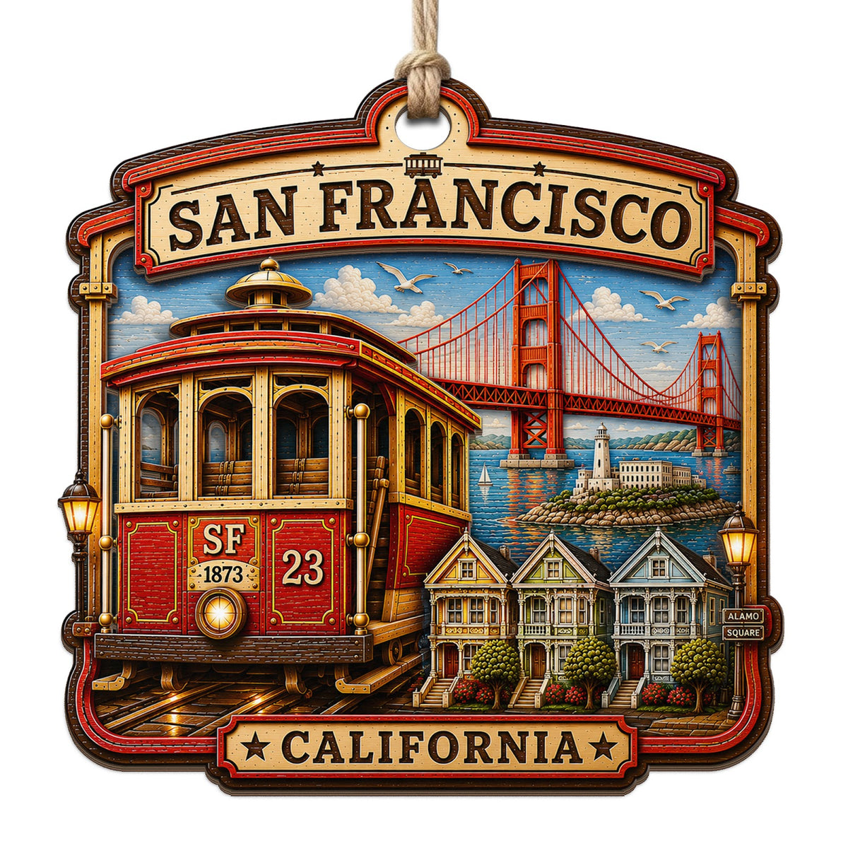 The Golden Gate Bridge Across the Bay With City Hills and Pacific Skyline. Wood Keepsake for Bay Area Fans.