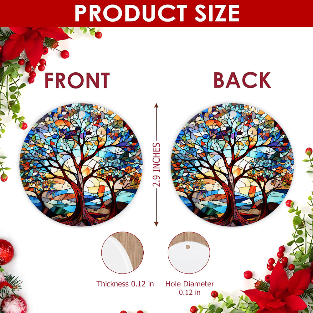 Tree Of Life Christmas Ornament, Stained Glass Family Gift, Ceramic Hanging Tree Decoration