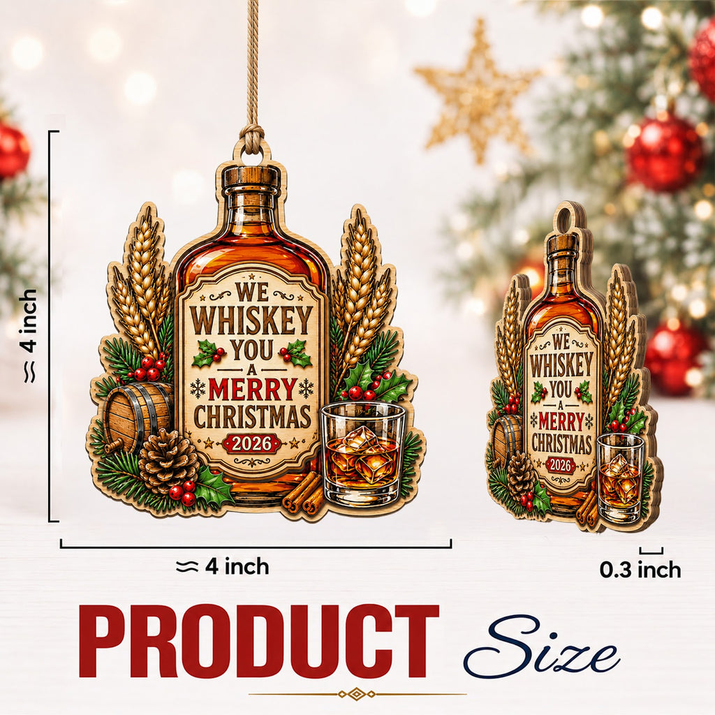 Whiskey Bottle Wood Christmas Ornament