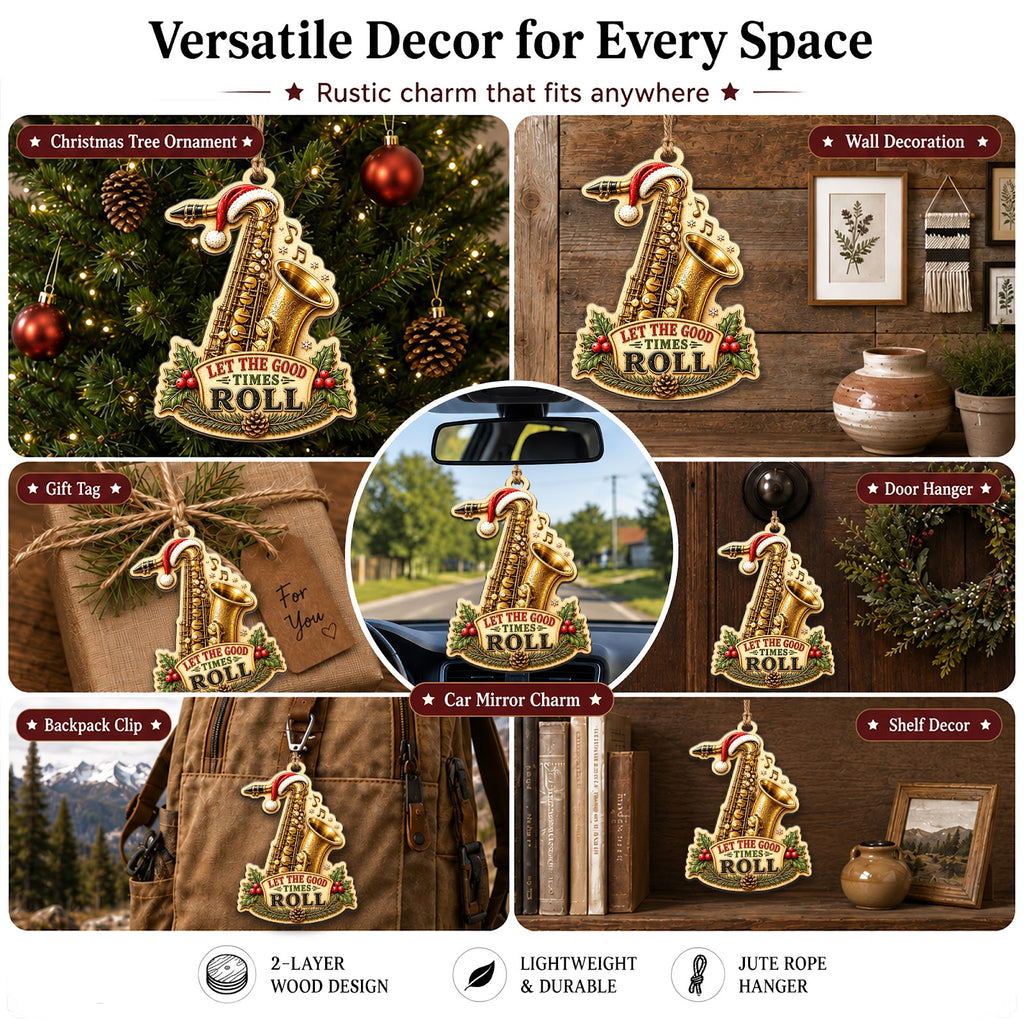 Saxophone Christmas Ornament, Stocking Stuffer For Sax Player, Wood Hanging Tree Decoration
